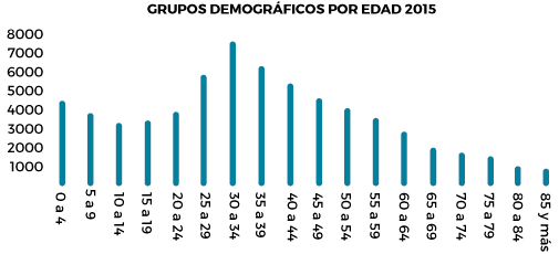 Grupos demográficos por edad en Paterna. Año 2015